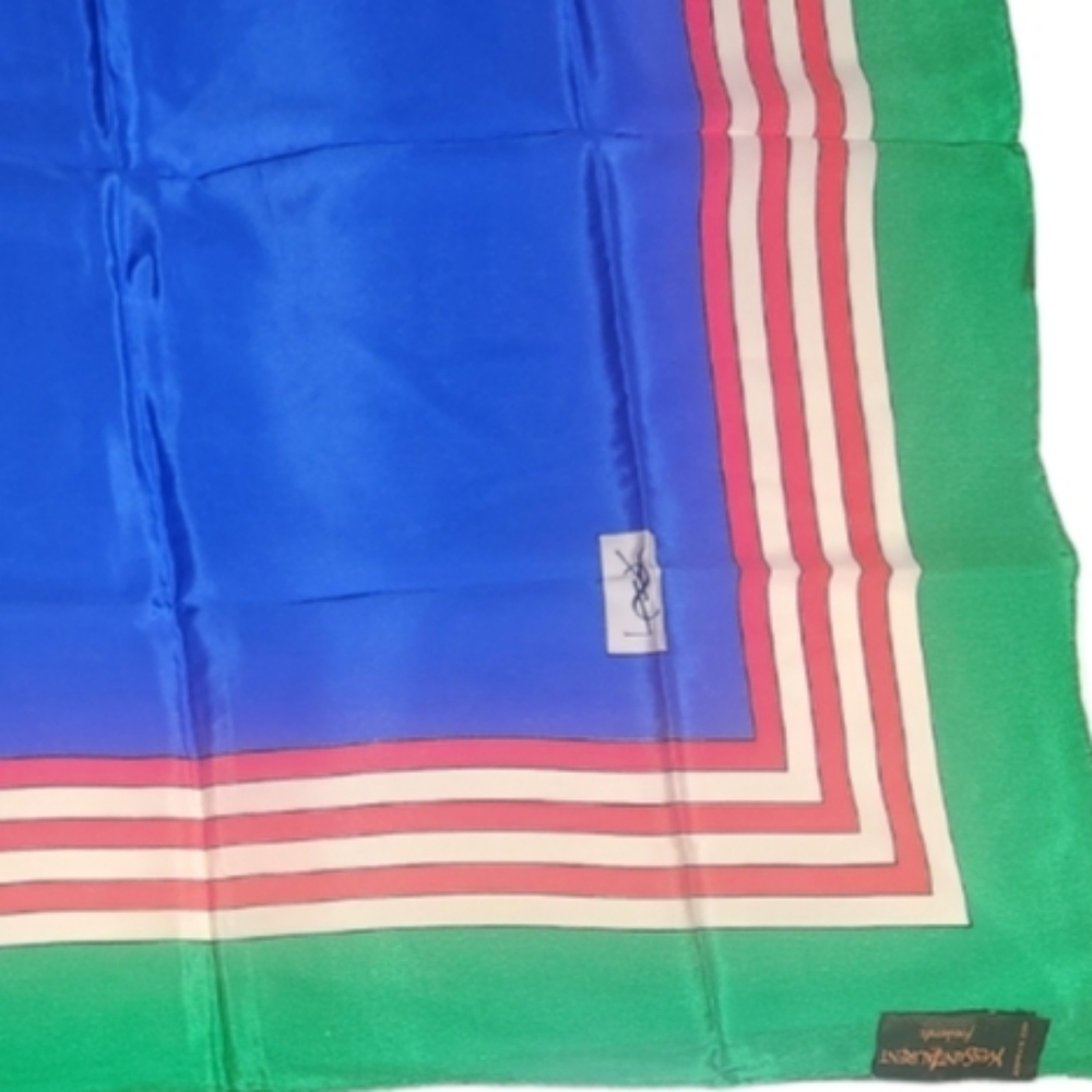Yves Saint Laurent Vintage Green and Black Silk Logo Scarf - Picture 7 of 8